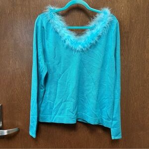 Vintage 90s Nina Leonard designer silk sweater with faux fur collar XL